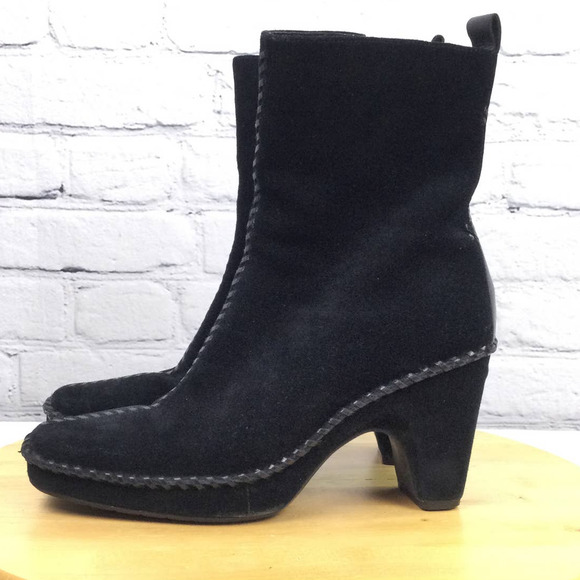 Linea Paolo Women's Suede Square Toe Chunky Heel Black Mid-Calf Pull On Boot 7 - Picture 3 of 16